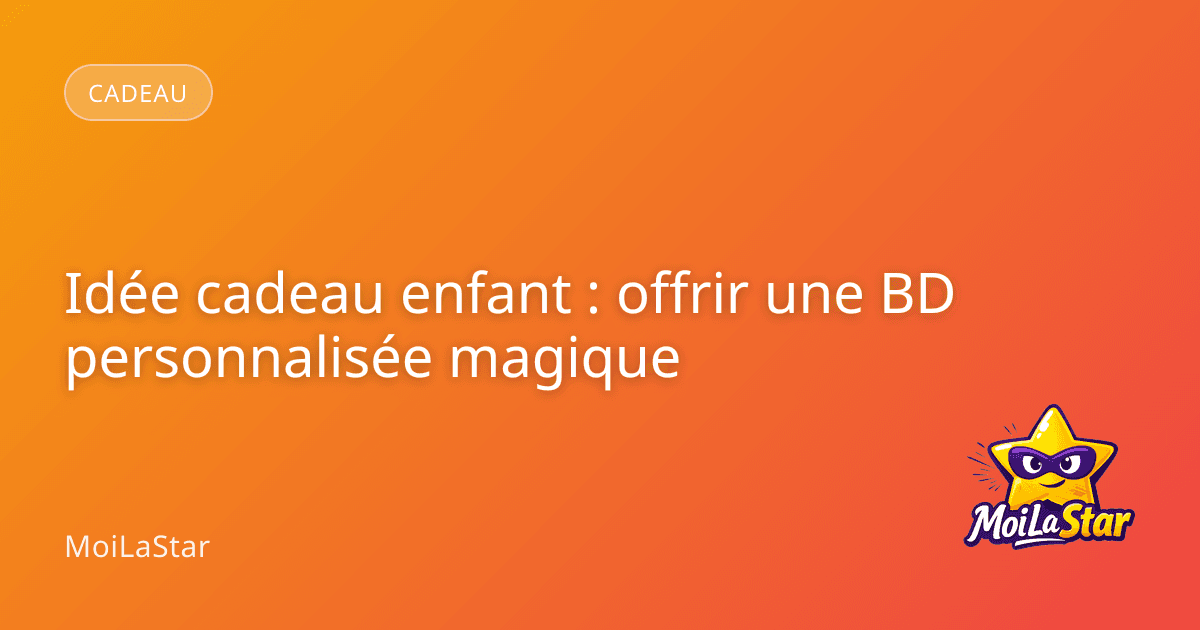 Un enfant souriant lisant une bande dessinée personnalisée où il est le héros aux côtés d'une licorne magique.