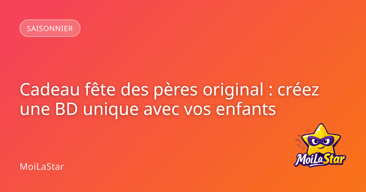 Un enfant et son père lisant ensemble une bande dessinée personnalisée mettant en scène le père en super-héros.