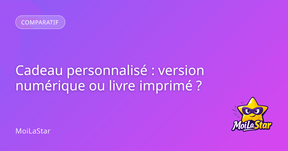 Un enfant tenant une bande dessinée personnalisée entre ses mains à côté d'une tablette affichant une version numérique du même livre.