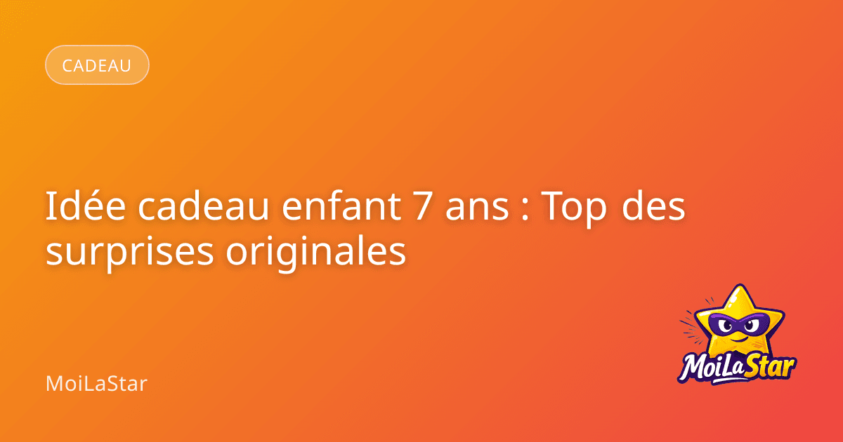 Un enfant de sept ans souriant ouvrant un cadeau coloré dans une chambre décorée, illustrant la joie et la découverte.