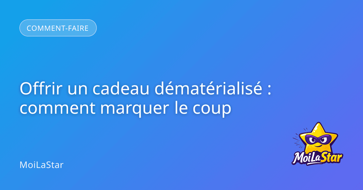 Un enfant ouvrant un cadeau avec un air surpris et joyeux, tenant une tablette affichant une bande dessinée personnalisée.