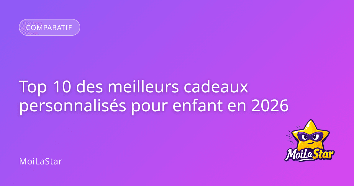 Un enfant souriant tenant un livre illustré dont il est le héros, entouré de jouets en bois et d'objets technologiques modernes.